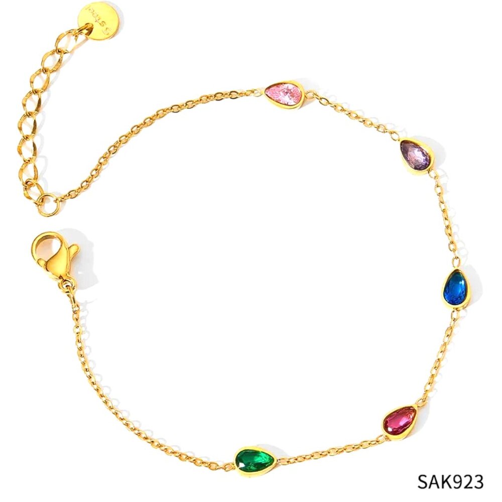 18K GOLD DIPPED FINE BRACELET WITH MULTICOLORED CUBIC ZIRCONIA ALONG THE LINE